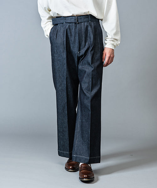 MR.OLIVE / 10oz ALL SEASON DENIM / BELTED WIDE STRAIGHT PANTS