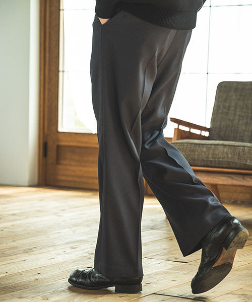 RETRO POLYESTER TWILL / EASY TWO PLEATS STA-PREST WIDE PANTS