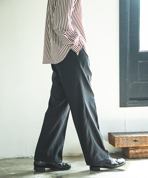 RETRO POLYESTER TWILL / EASY TWO PLEATS STA-PREST WIDE PANTS