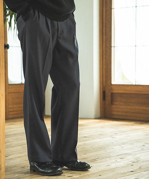 RETRO POLYESTER TWILL / EASY TWO PLEATS STA-PREST WIDE PANTS