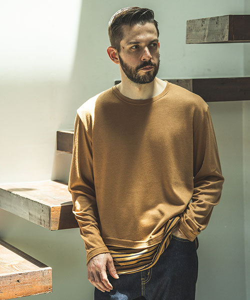 WASHABLE WOOLY COMBI BORDER / SLANT LAYERED SHIRT
