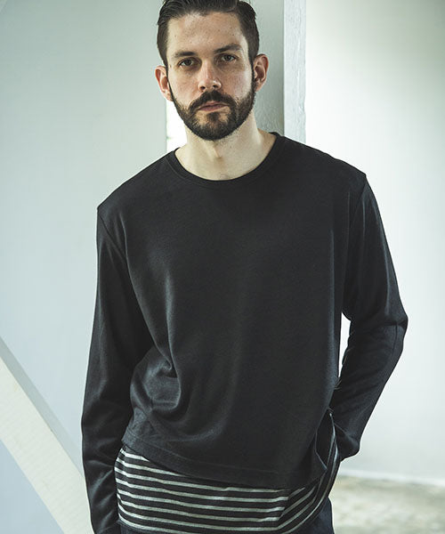 WASHABLE WOOLY COMBI BORDER / SLANT LAYERED SHIRT
