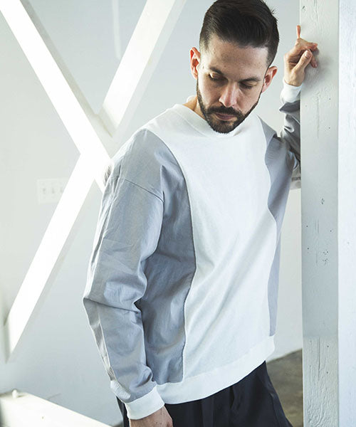 MIX MATERIAL / CREW NECK SHIRT
