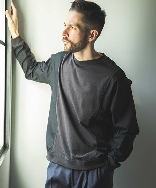 MIX MATERIAL / CREW NECK SHIRT