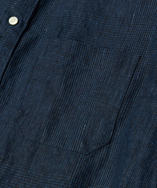 CLASSIC PATTERN INDIGO LINEN / BAND COLLAR SHIRT