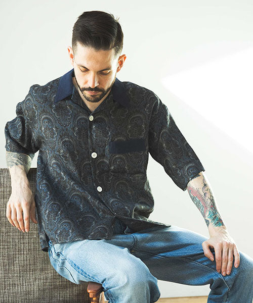 PAISLEY LINEN / CLASSIC OPEN COLLAR SHIRT