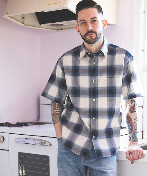 ORGANIC COTTON OMBRE CHECK / REGULAR COLLAR S/S SHIRT