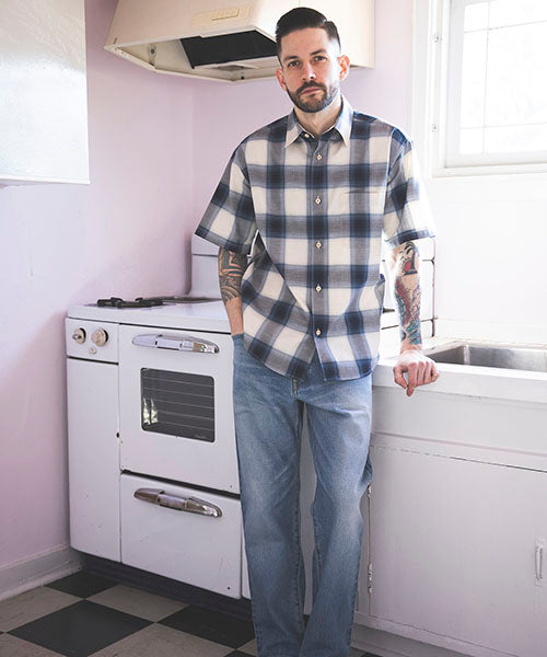 ORGANIC COTTON OMBRE CHECK / REGULAR COLLAR S/S SHIRT