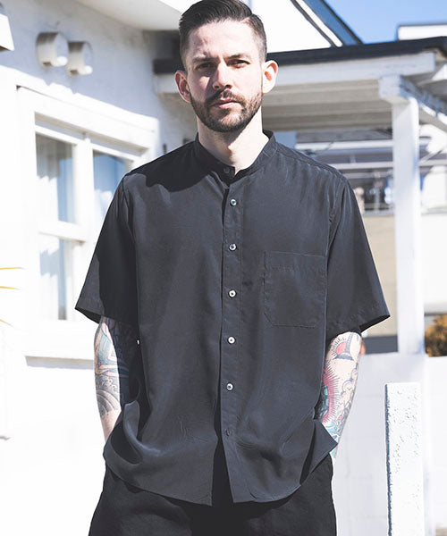 T/R POWDER CLOTH / BAND COLLAR S/S SHIRT