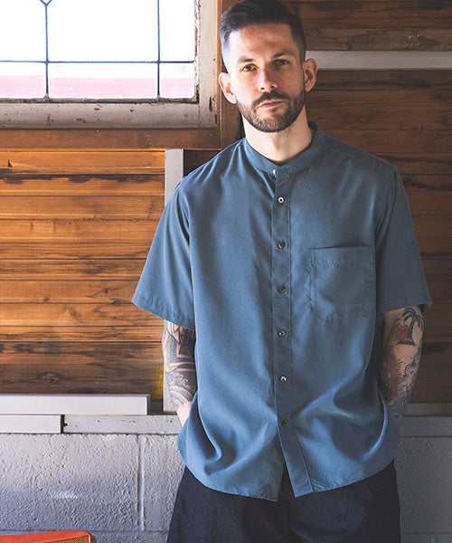 T/R POWDER CLOTH / BAND COLLAR S/S SHIRT