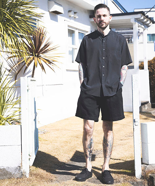 T/R POWDER CLOTH / BAND COLLAR S/S SHIRT
