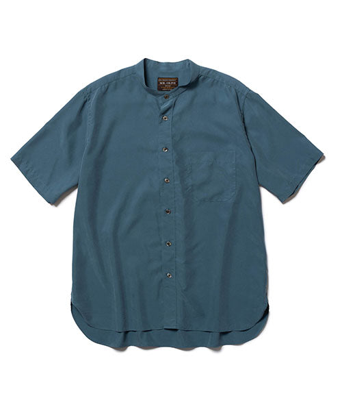 T/R POWDER CLOTH / BAND COLLAR S/S SHIRT