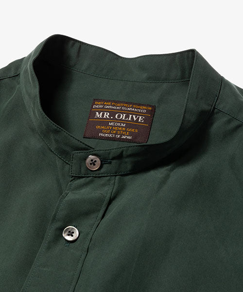 T/R POWDER CLOTH / BAND COLLAR S/S SHIRT