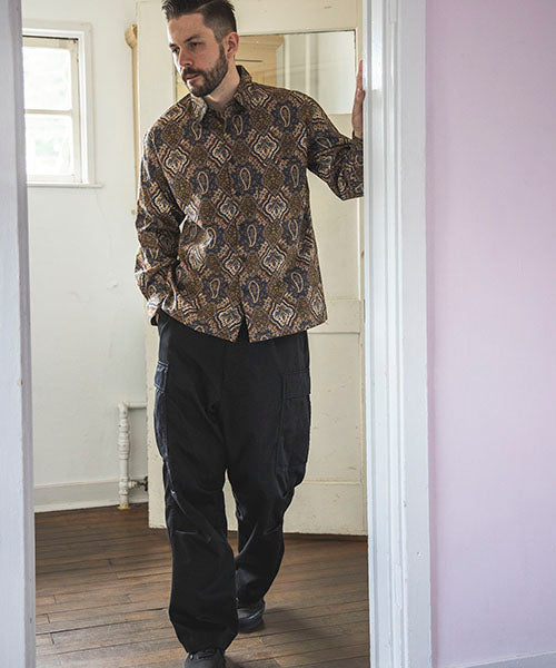 70's BATIK RIP STOP / SQUARE CUT REGULAR COLLAR SHIRT
