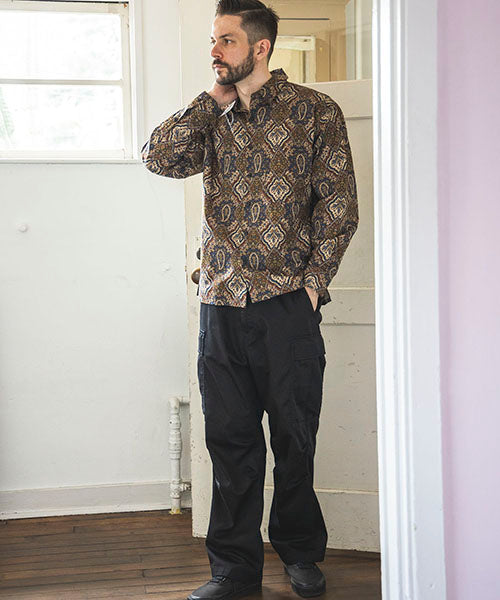 70's BATIK RIP STOP / SQUARE CUT REGULAR COLLAR SHIRT