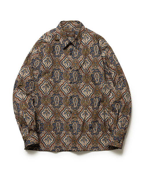 70's BATIK RIP STOP / SQUARE CUT REGULAR COLLAR SHIRT