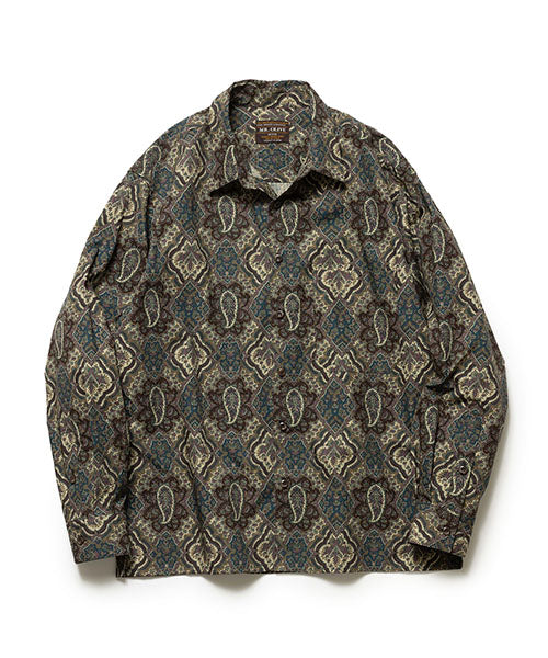 70's BATIK RIP STOP / SQUARE CUT REGULAR COLLAR SHIRT