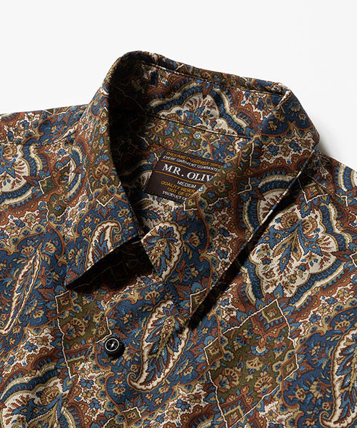70's BATIK RIP STOP / SQUARE CUT REGULAR COLLAR SHIRT