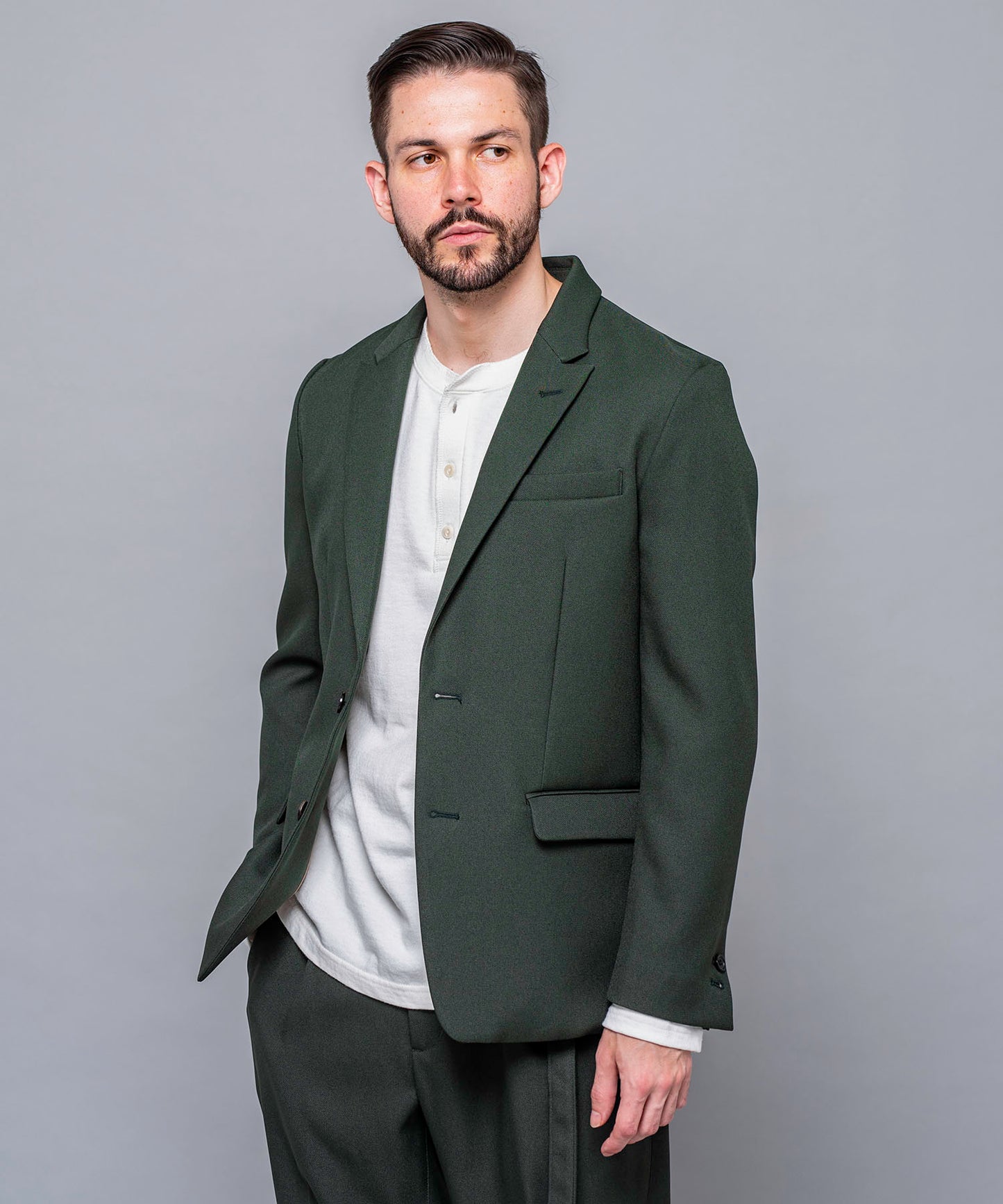 MR.OLIVE / RETRO POLYESTER TWILL / 2B SEMI PEAKED LAPEL JACKET