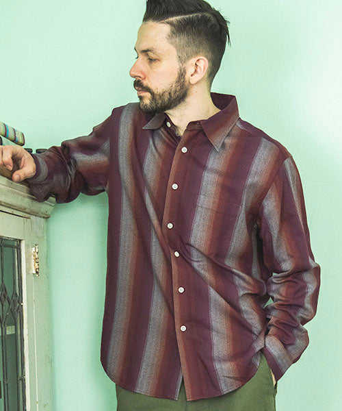 RAYON TWILL STRIPE / REGULAR COLLAR SHIRT