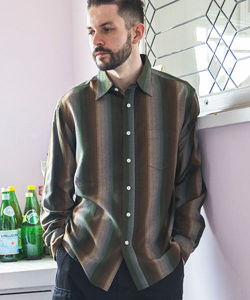 RAYON TWILL STRIPE / REGULAR COLLAR SHIRT