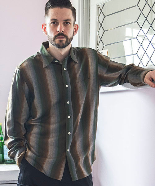 RAYON TWILL STRIPE / REGULAR COLLAR SHIRT