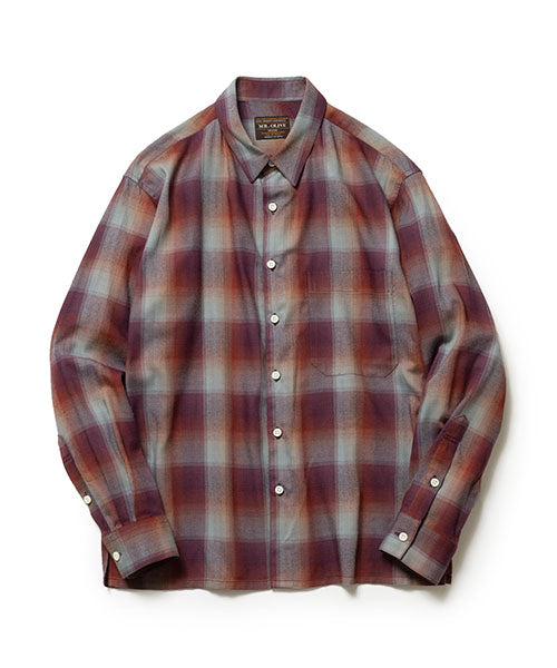 RAYON TWILL CHECK / SQUARE CUT REGULAR COLLAR SHIRT