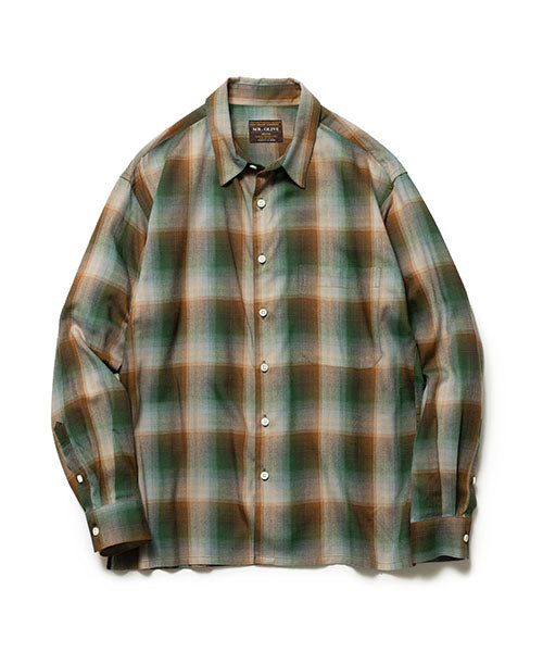 RAYON TWILL CHECK / SQUARE CUT REGULAR COLLAR SHIRT