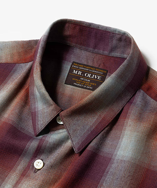 RAYON TWILL CHECK / SQUARE CUT REGULAR COLLAR SHIRT