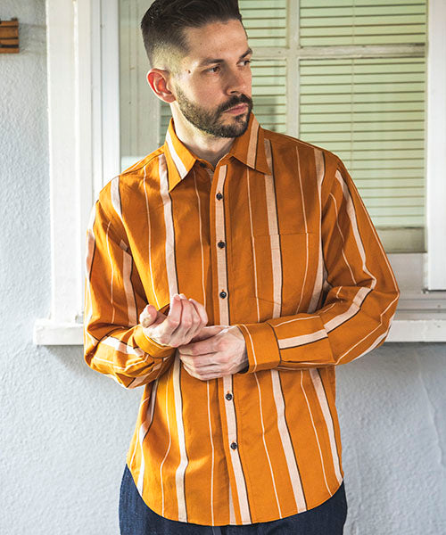 LYOCELL LINEN BLEND MULTI STRIPE / REGULAR COLLAR SHIRT