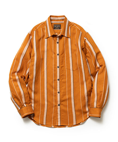 LYOCELL LINEN BLEND MULTI STRIPE / REGULAR COLLAR SHIRT