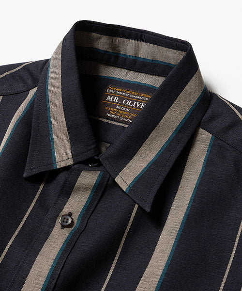 LYOCELL LINEN BLEND MULTI STRIPE / REGULAR COLLAR SHIRT