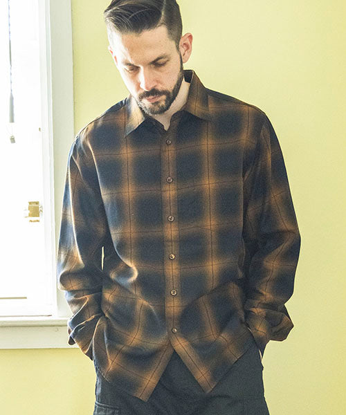 TENCEL OMBRE CHECK / REGULAR COLLAR SHIRT