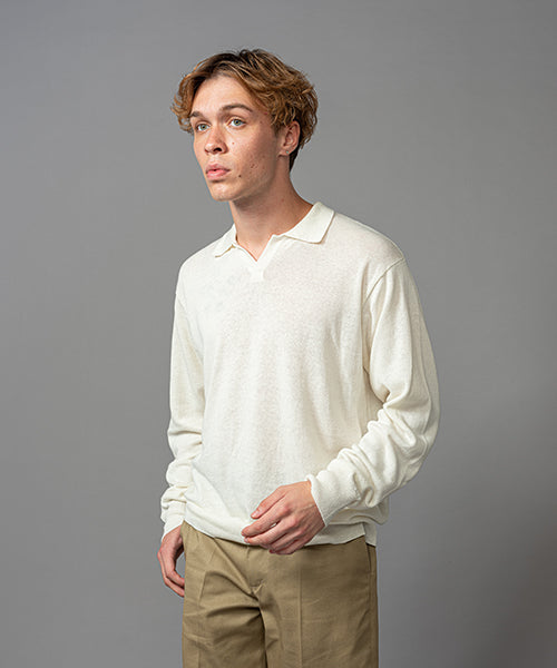 MROLIVE / LINEN & COTTON YARN KNIT / L/S SKIPPER POLO SHIRT