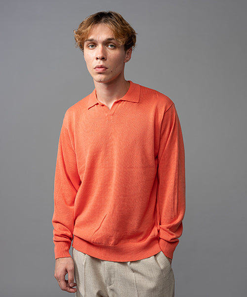 MROLIVE / LINEN & COTTON YARN KNIT / L/S SKIPPER POLO SHIRT